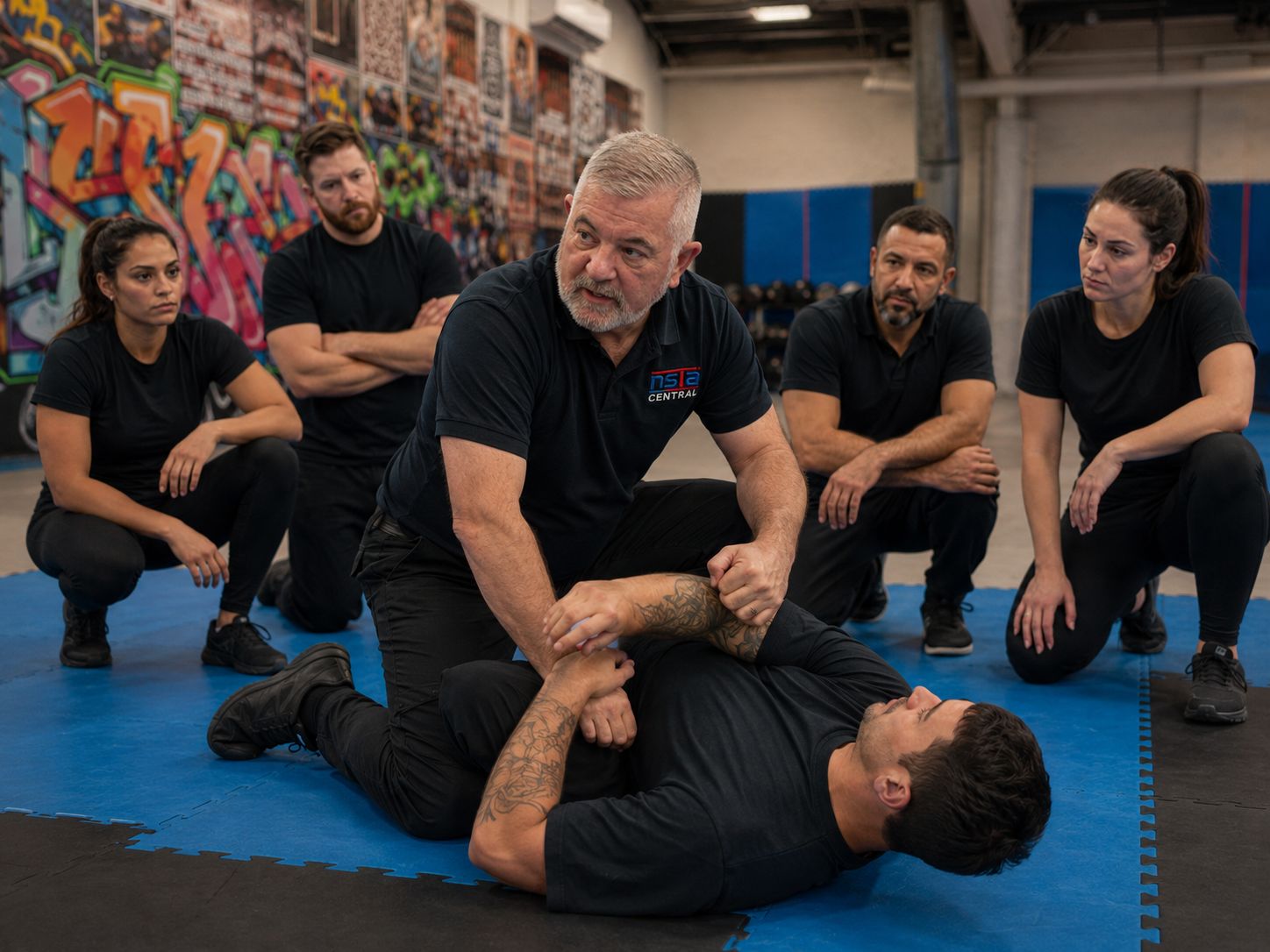 Security personnel practising baton techniques during training in Melbourne at NSTA Central